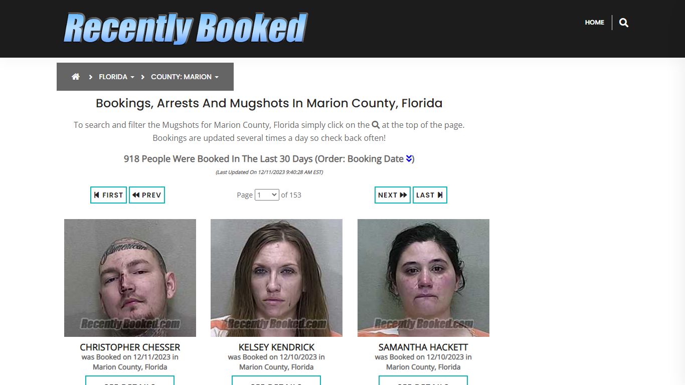 Recent bookings, Arrests, Mugshots in Marion County, Florida